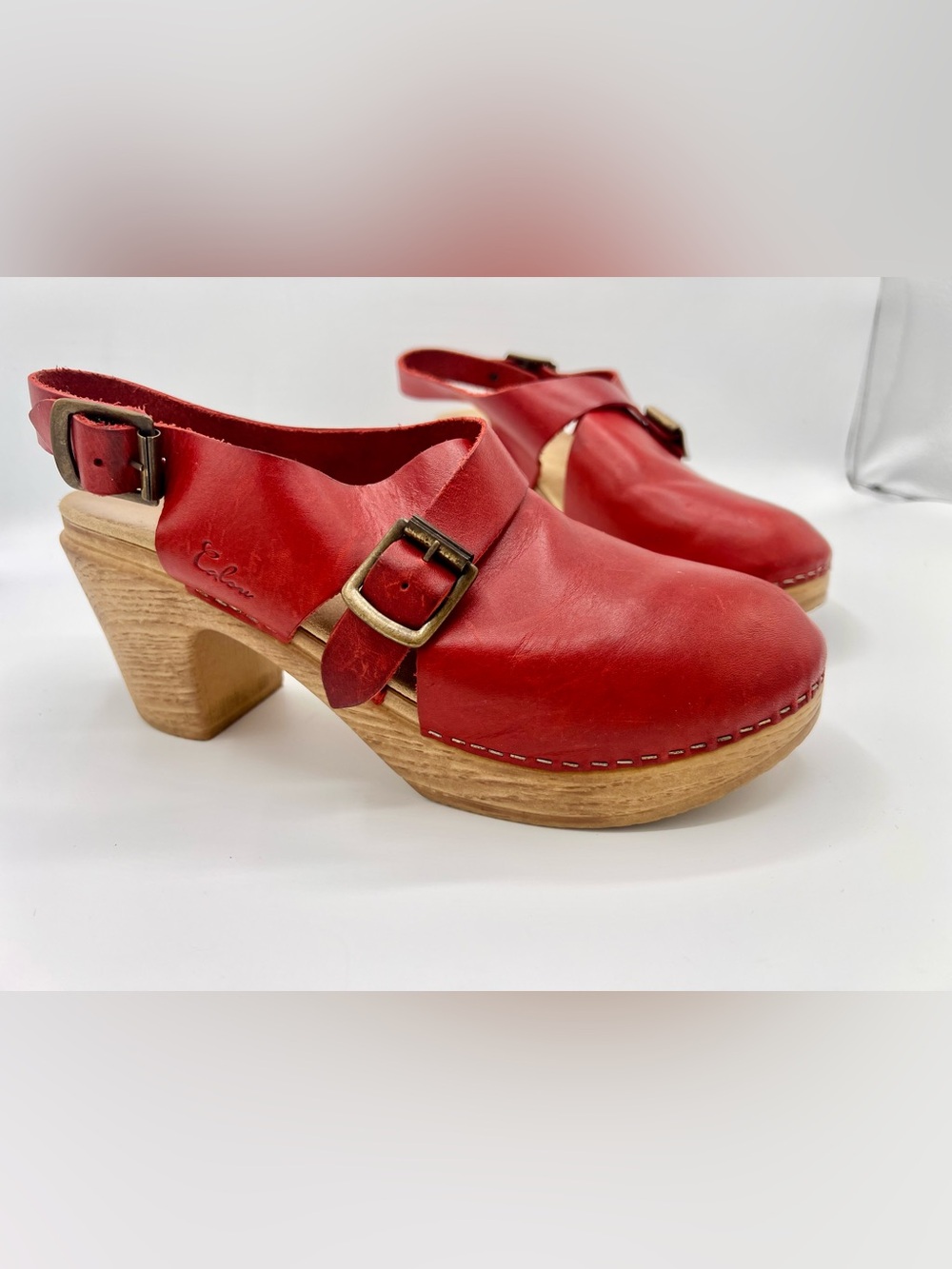 Calou Stockholm Red Leather Women's Clogs with heel size U.S. 10 / EU41